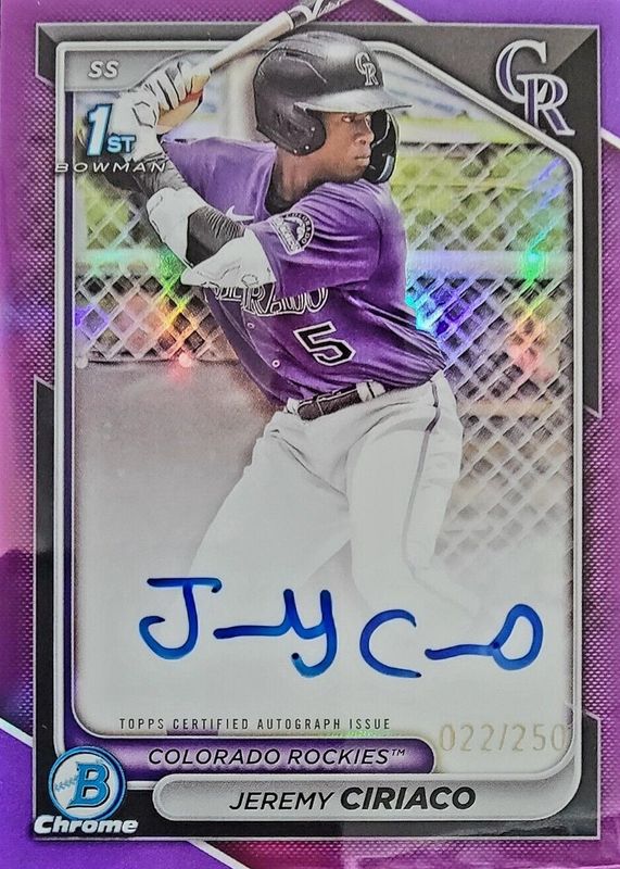 2024 Bowman Chrome #CPA-JC Prospect Auto - Purple Refractor /250 (1st)