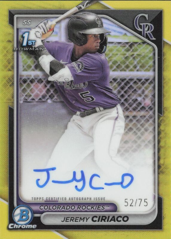 Jeremy Ciriaco 2024 Bowman Chrome #CPA-JC Prospect Auto - Yellow Refractor /75 (1st) RAW