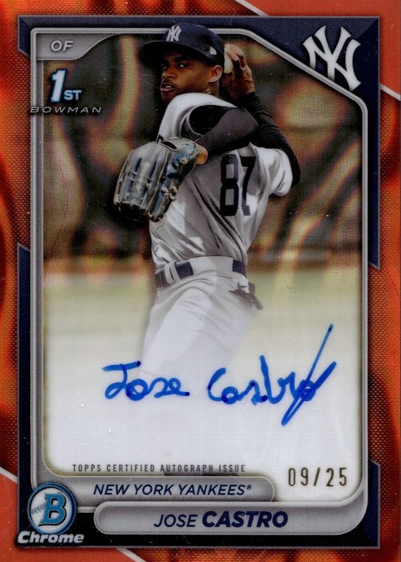 Jose Castro 2024 Bowman Chrome #CPA-JCO Prospect Auto - Orange Lava Refractor /25 (1st) RAW