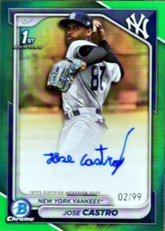 Jose Castro 2024 Bowman Chrome #CPA-JCO Prospect Auto - Green Refractor /99 (1st) RAW