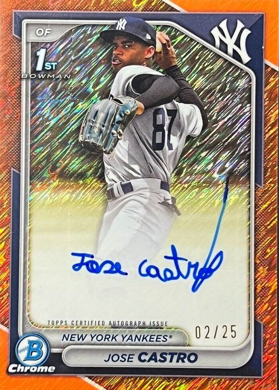 Jose Castro 2024 Bowman Chrome #CPA-JCO Prospect Auto - Orange Shimmer Refractor /25 (1st) RAW