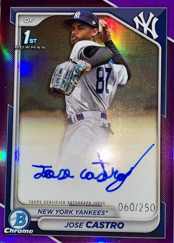 Jose Castro 2024 Bowman Chrome #CPA-JCO Prospect Auto - Purple Refractor /250 (1st) RAW