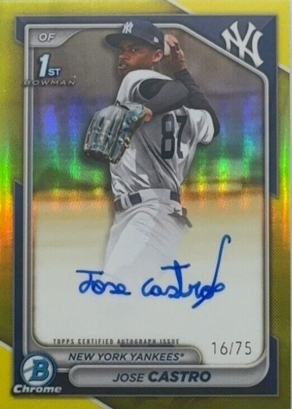 Jose Castro 2024 Bowman Chrome #CPA-JCO Prospect Auto - Yellow Refractor /75 (1st) RAW