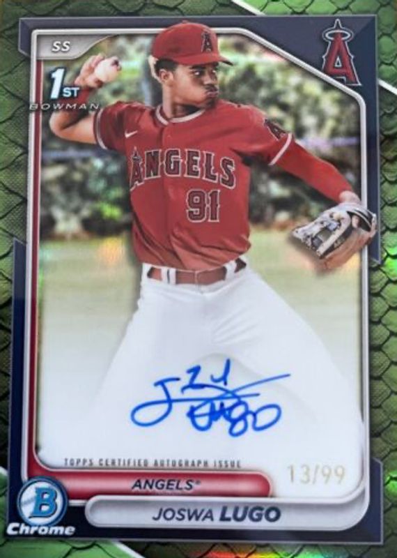 Joswa Lugo 2024 Bowman Chrome #CPA-JL Prospect Auto - Reptilian Green Refractor /99 (1st) RAW