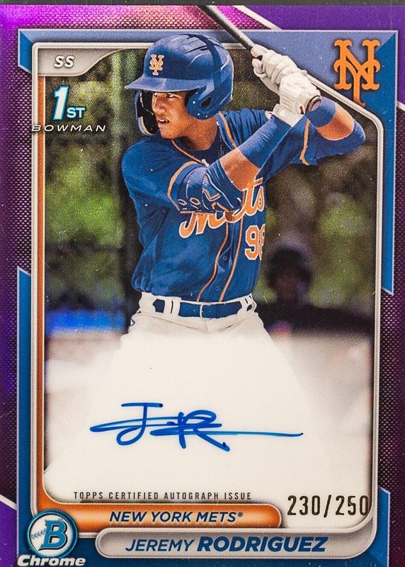 Jeremy Rodriguez 2024 Bowman Chrome #CPA-JRZ Prospect Auto - Purple Refractor /250 (1st) PSA 10