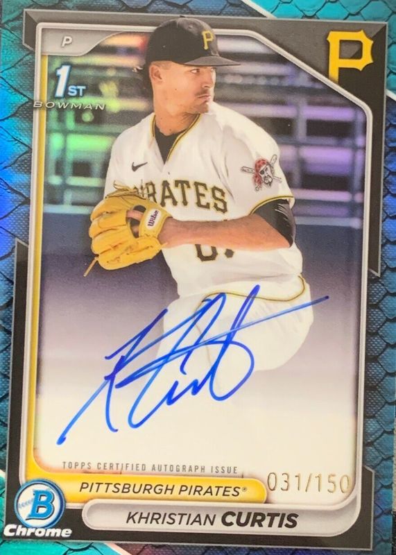 Khristian Curtis 2024 Bowman Chrome #CPA-KC Prospect Auto - Reptilian Blue Refractor /150 (1st) RAW