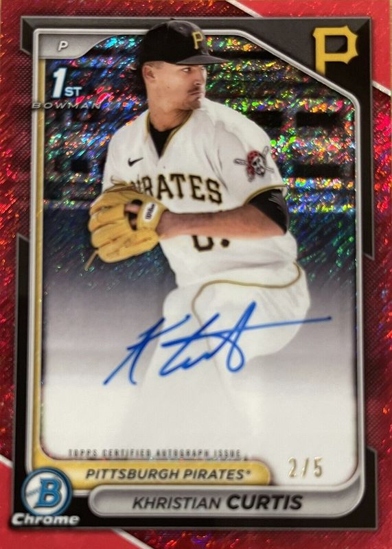 Khristian Curtis 2024 Bowman Chrome #CPA-KC Prospect Auto - Red Shimmer Refractor /5 (1st) RAW