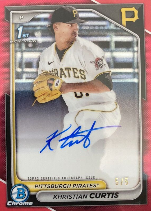 Khristian Curtis 2024 Bowman Chrome #CPA-KC Prospect Auto - Red Refractor /5 (1st) RAW