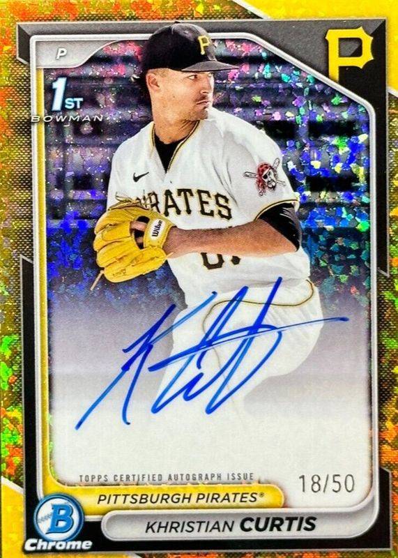 Khristian Curtis 2024 Bowman Chrome #CPA-KC Prospect Auto - Gold Mini-Diamond Refractor /50 (1st) RAW