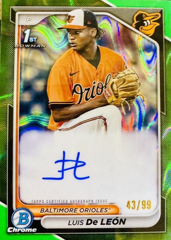 Luis De Leon 2024 Bowman Chrome #CPA-LDL Prospect Auto - Green Lava Refractor /99 (1st) RAW
