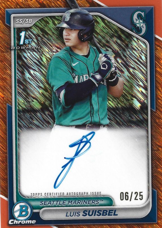 Luis Suisbel 2024 Bowman Chrome #CPA-LS Prospect Auto - Orange Shimmer Refractor /25 (1st) RAW