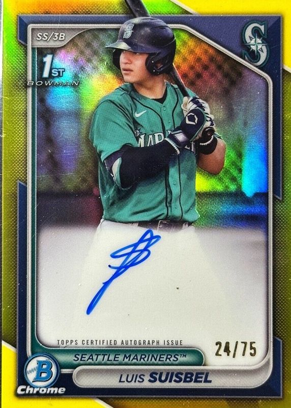 Luis Suisbel 2024 Bowman Chrome #CPA-LS Prospect Auto - Yellow Refractor /75 (1st) RAW