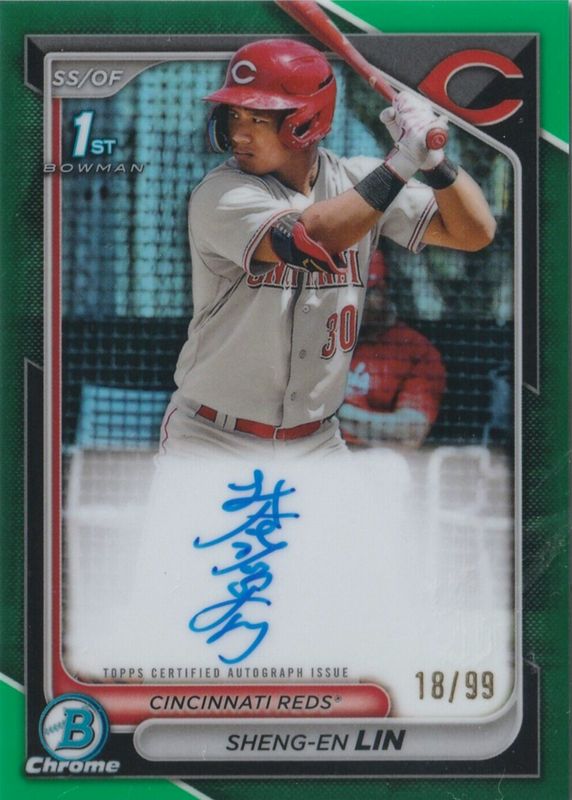 Sheng-En Lin 2024 Bowman Chrome #CPA-LSH Prospect Auto - Green Refractor /99 (1st) RAW