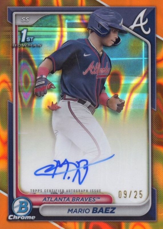 Mario Baez 2024 Bowman Chrome #CPA-MB Prospect Auto - Orange Lava Refractor /25 (1st) RAW