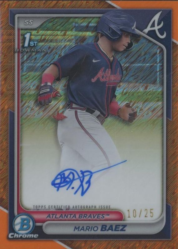 Mario Baez 2024 Bowman Chrome #CPA-MB Prospect Auto - Orange Shimmer Refractor /25 (1st) RAW