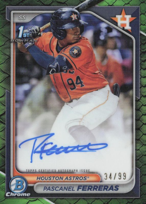 Pascanel Ferreras 2024 Bowman Chrome #CPA-PF Prospect Auto - Reptilian Green Refractor /99 (1st) RAW