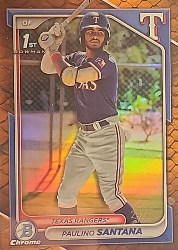 Paulino Santana 2024 Bowman Chrome #BCP-245 Prospects - Reptilian Orange Refractor /25 (1st) SGC 9.5