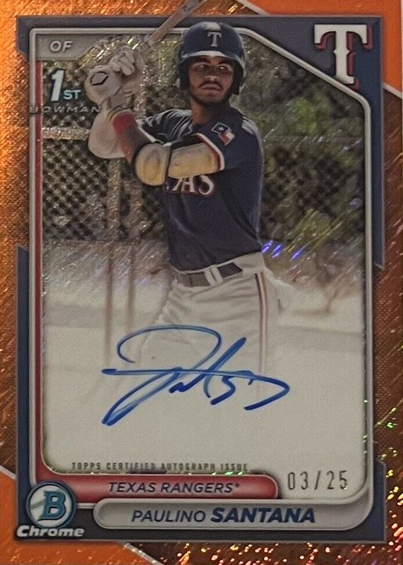 Paulino Santana 2024 Bowman Chrome #CPA-PS Prospect Auto - Orange Shimmer Refractor /25 (1st) SGC 9.5