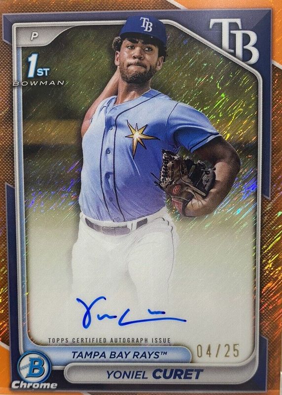 Yoniel Curet 2024 Bowman Chrome #CPA-YCU Prospect Auto - Orange Shimmer Refractor /25 (1st) RAW