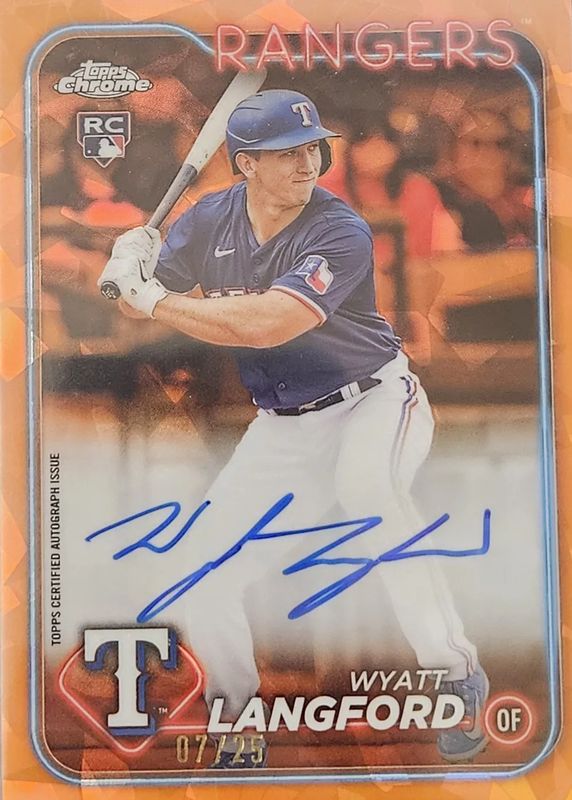 Wyatt Langford 2024 Topps Chrome Sapphire Edition #CSA-WL Autographs - Orange /25 Rookie PSA 10