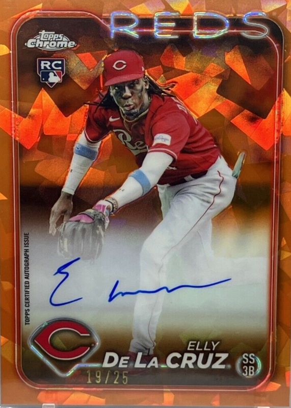 Elly De La Cruz 2024 Topps Chrome Sapphire Edition #CSA-ED Autographs - Orange /25 Rookie PSA 10