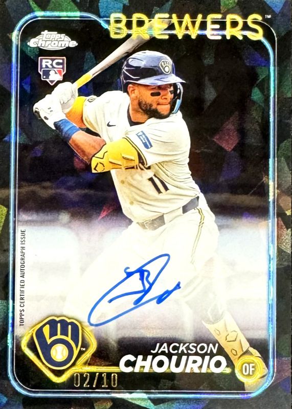 Jackson Chourio 2024 Topps Chrome Sapphire Edition #CSA-JC Autographs - Black /10 Rookie PSA 10