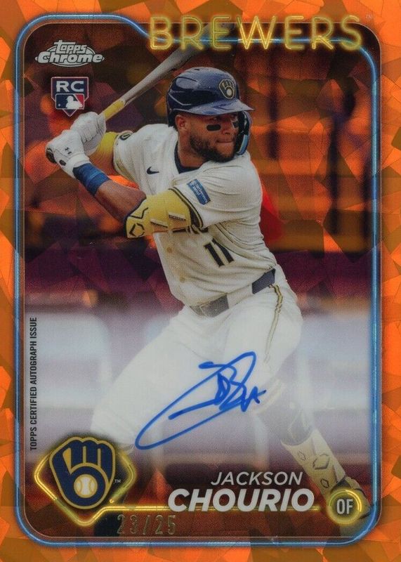 Jackson Chourio 2024 Topps Chrome Sapphire Edition #CSA-JC Autographs - Orange /25 Rookie RAW