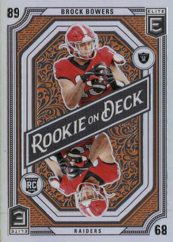 Brock Bowers 2024 Elite #5 Rookie on Deck - Orange /25 PSA 10