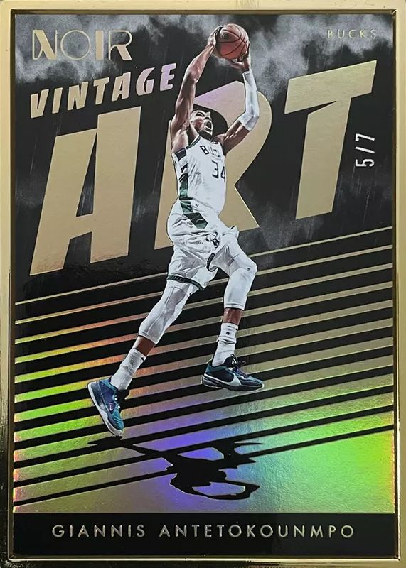 Giannis Antetokounmpo 2023 Noir #279 Vintage Art - Holo Gold FOTL /7 BGS 10 PRISTINE