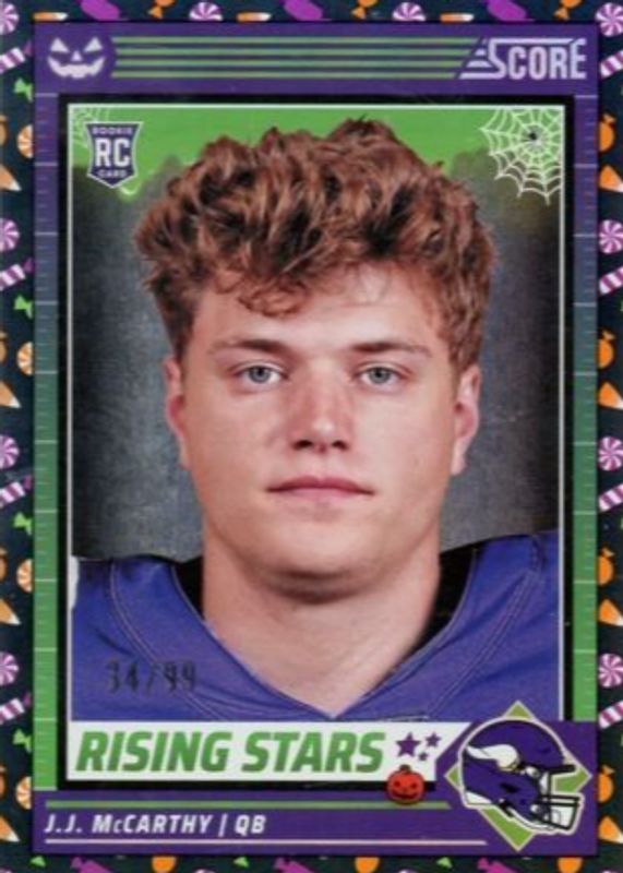 JJ McCarthy 2024 Score-A-Treat #19 Rising Stars - Trick or Treat /99 Rookie SGC 9.5