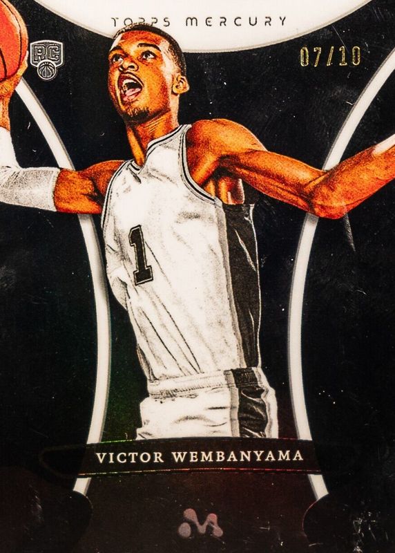 Victor Wembanyama 2023 Topps Mercury Victor Wembanyama #3 Black Refractor /10 Rookie RAW