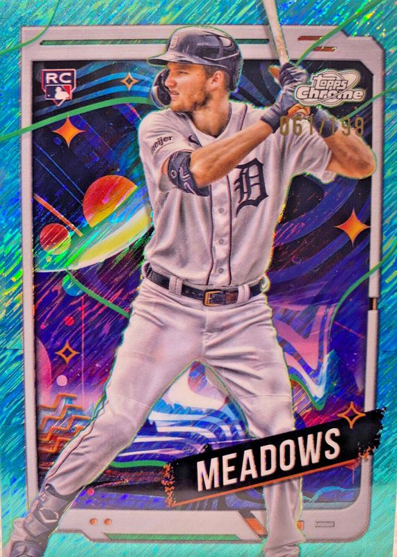 Parker Meadows 2024 Topps Chrome Cosmic #127 Aqua Equinox Refractor /199 Rookie PSA 10