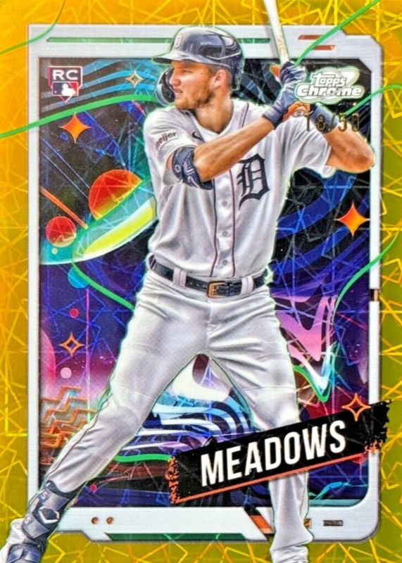 Parker Meadows 2024 Topps Chrome Cosmic #127 Gold Interstellar Refractor /50 Rookie PSA 10