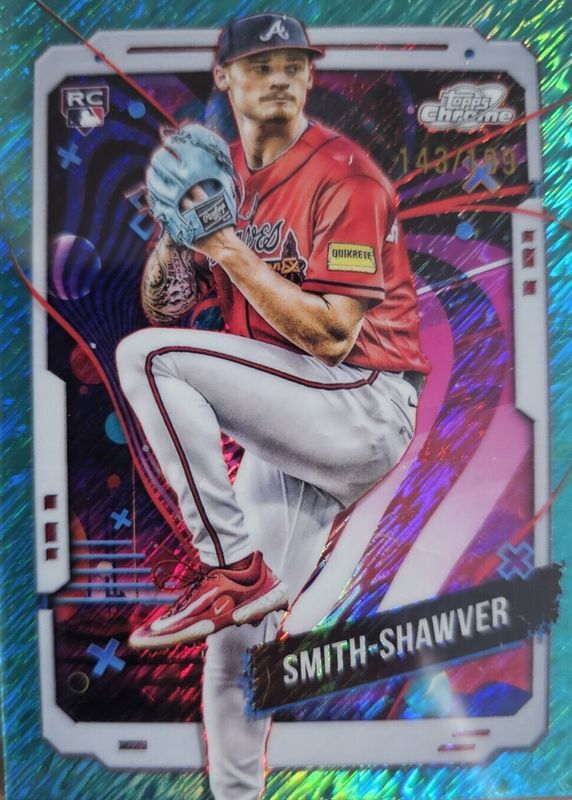 AJ Smith-Shawver 2024 Topps Chrome Cosmic #62 Aqua Equinox Refractor /199 Rookie PSA 10