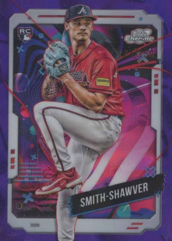 AJ Smith-Shawver 2024 Topps Chrome Cosmic #62 Purple Nebula Refractor /150 Rookie PSA 10