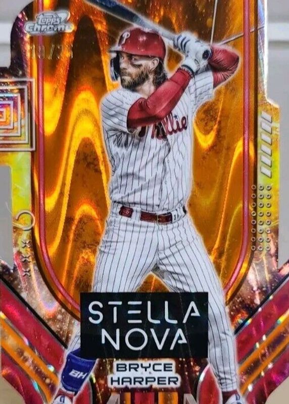 Bryce Harper 2024 Topps Chrome Cosmic #SN-12 Stella Nova - Orange Galactic Refractor /25 RAW