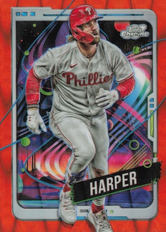 Bryce Harper 2024 Topps Chrome Cosmic #164 Orange Galactic Refractor /25 RAW