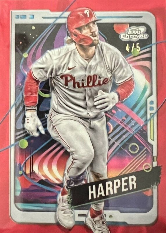 Bryce Harper 2024 Topps Chrome Cosmic #164 Red Flare Refractor /5 RAW