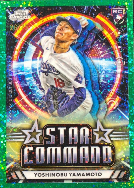 Yoshinobu Yamamoto 2024 Topps Chrome Cosmic #SC-9 Star Command - Green Space Dust Refractor /75 Rookie RAW