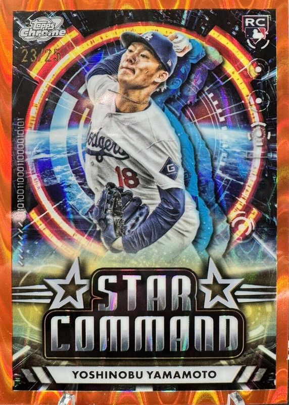 Yoshinobu Yamamoto 2024 Topps Chrome Cosmic #SC-9 Star Command - Orange Galactic Refractor /25 Rookie RAW