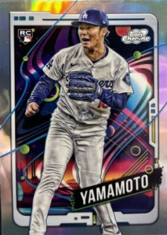 Yoshinobu Yamamoto 2024 Topps Chrome Cosmic #125 Refractor Rookie PSA 10