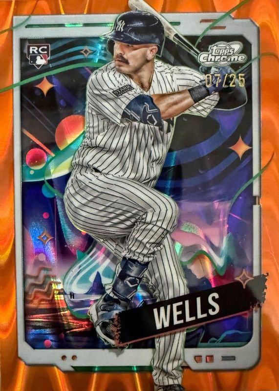 Austin Wells 2024 Topps Chrome Cosmic #88 Orange Galactic Refractor /25 Rookie PSA 10