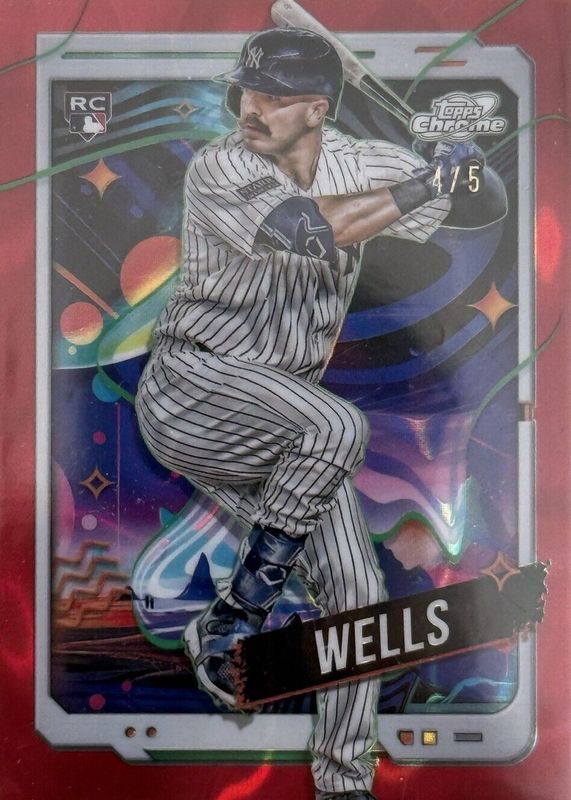 Austin Wells 2024 Topps Chrome Cosmic #88 Red Flare Refractor /5 Rookie RAW