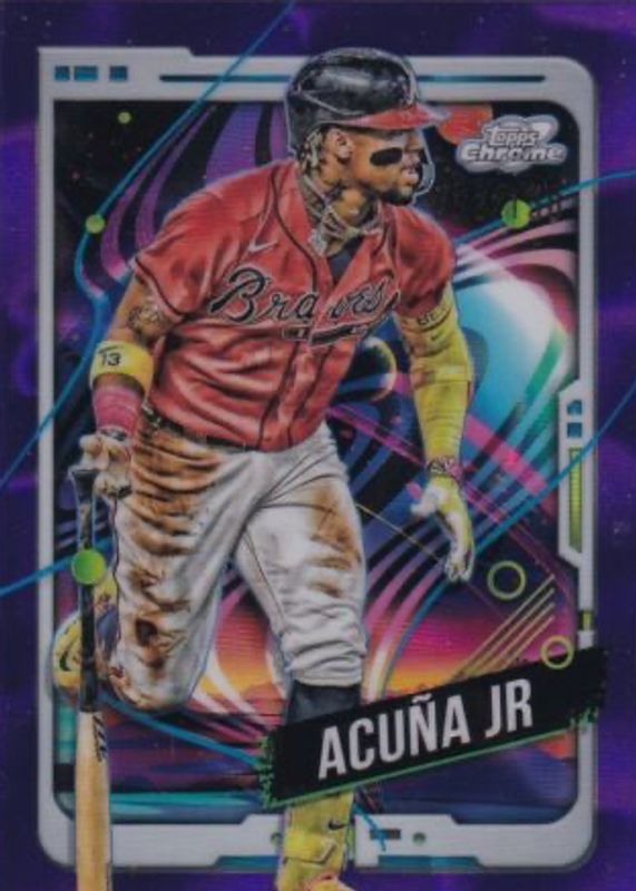 Ronald Acuna Jr. 2024 Topps Chrome Cosmic #96 Purple Nebula Refractor /150 PSA 8