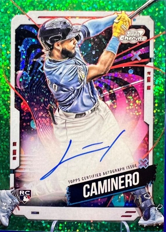 Junior Caminero 2024 Topps Chrome Cosmic #CCA-JCA Autographs - Green Space Dust Refractor /75 Rookie PSA 9