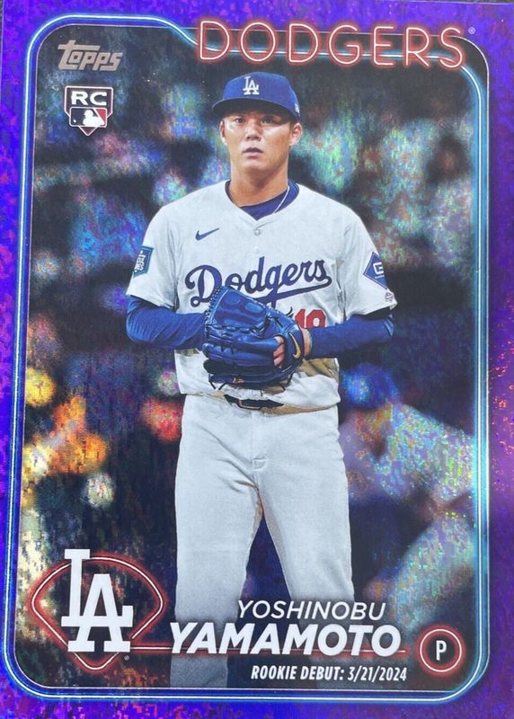 Yoshinobu Yamamoto 2024 Topps Update #US149 Rookie Debut - Purple Holo Foilboard /799 PSA 10