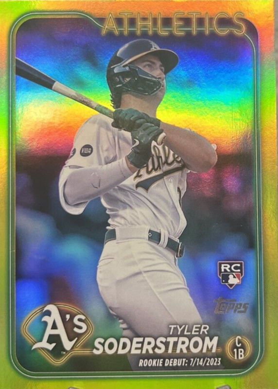 Tyler Soderstrom 2024 Topps Update #US116 Rookie Debut - Yellow Rainbow Foil PSA 10