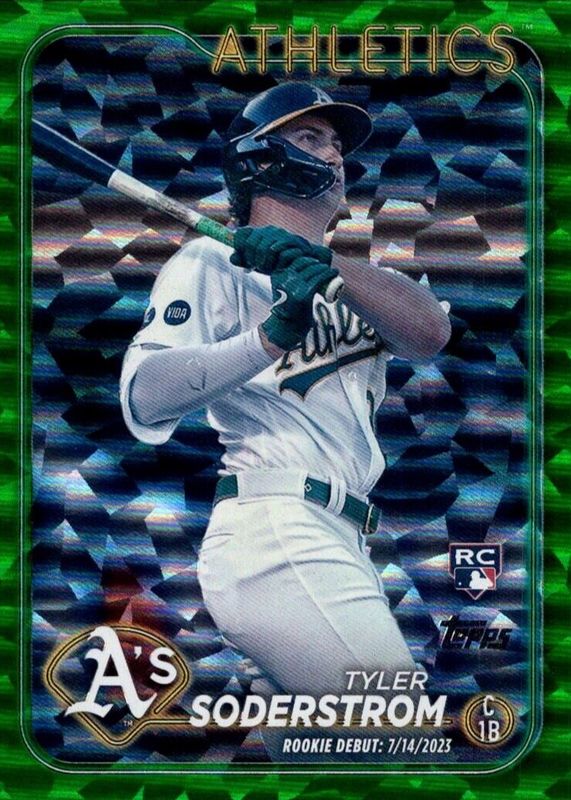 Tyler Soderstrom 2024 Topps Update #US116 Rookie Debut - Green Crackle Foilboard /499 PSA 10