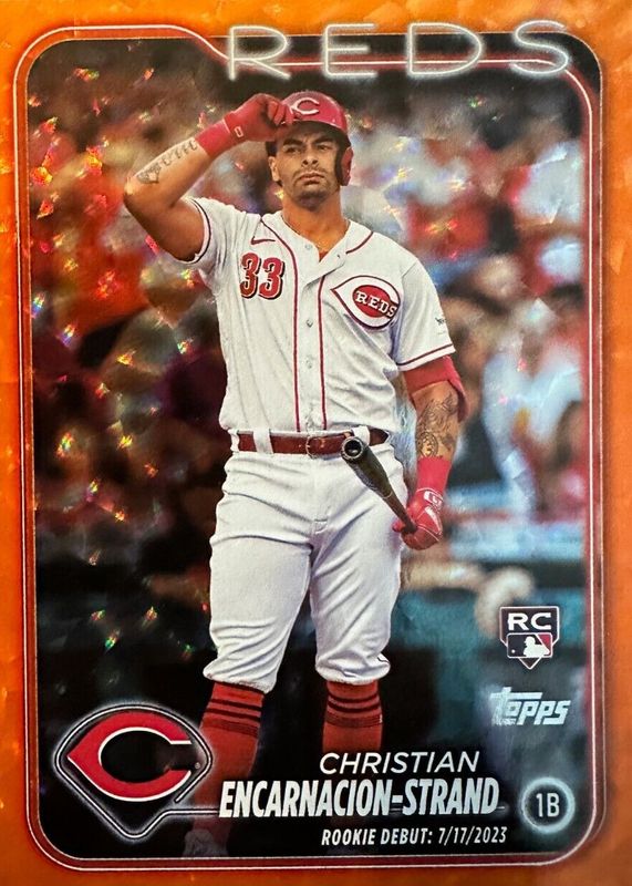 Christian Encarnacion-Strand 2024 Topps Update #US201 Rookie Debut - Orange Crackle Foilboard /299 PSA 10