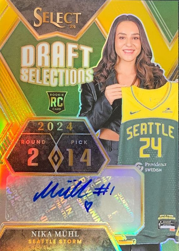 Nika Muhl 2024 Select WNBA #DSS-NM Draft Selections Signatures - Gold /10 Rookie RAW